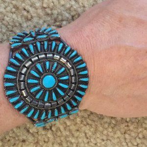 Estate vintage sterling silver sleeping beauty turquoise cuff bracelet